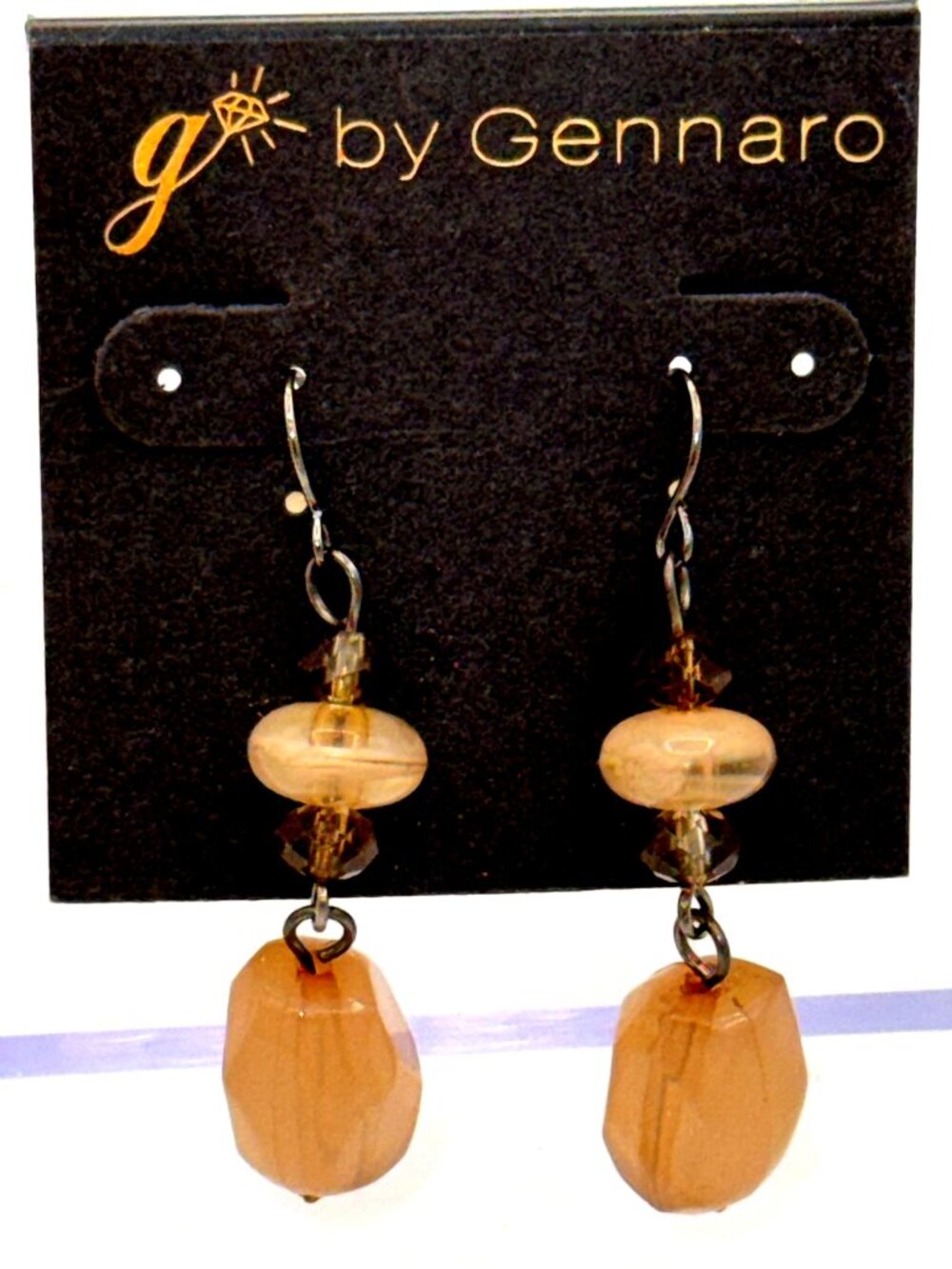 NWT G by Gennaro Peach Glass Bead Dangle Earrings Bronze Tone